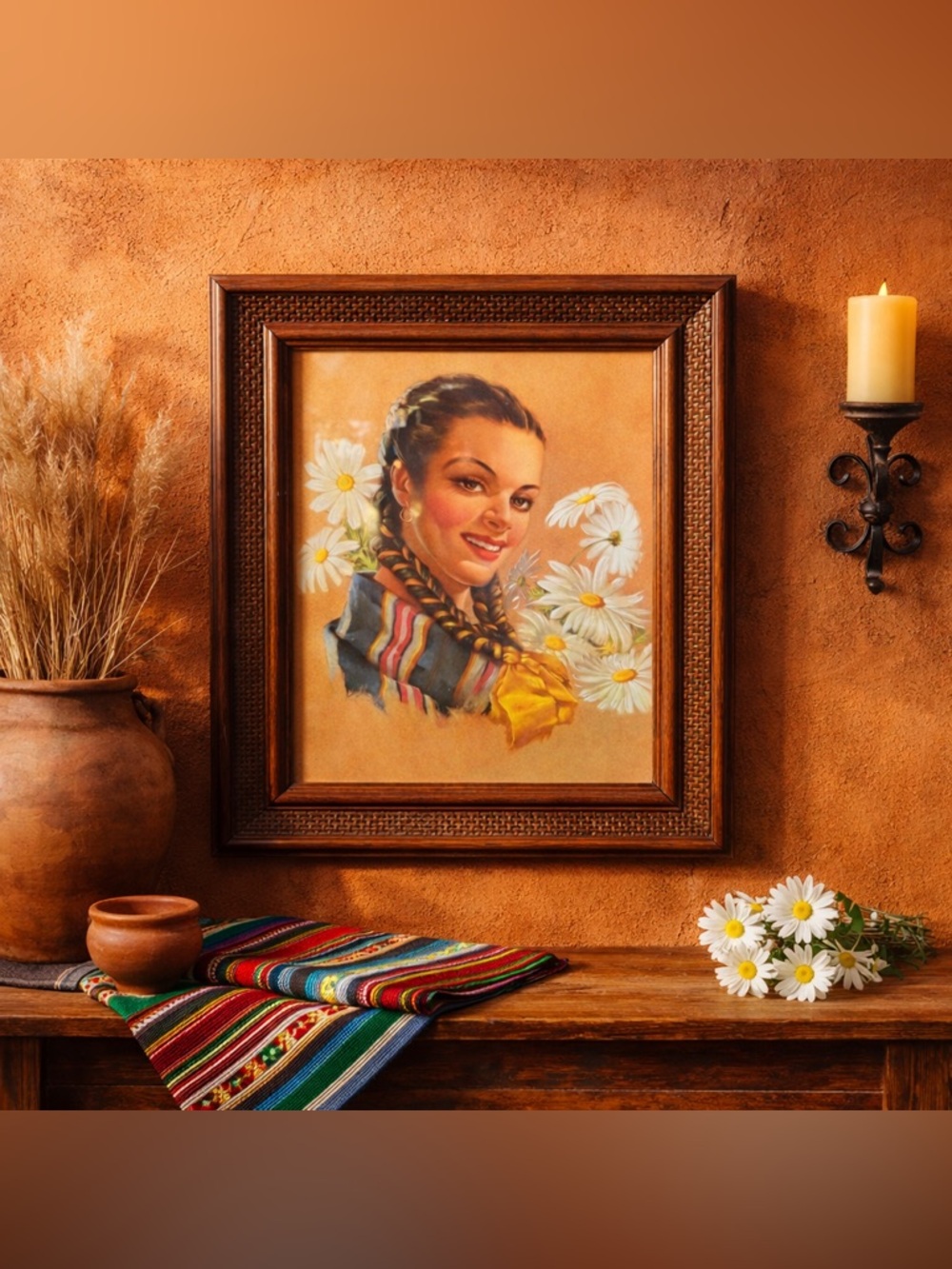 Mexican‎ Calendar Art “Mi Chatita” – Framed Mid Century Señorita Portrait –
